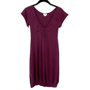 Wilfred Aritzia Purple / Plum Short Sleeve, V-Neck, Pleated Tunic Dress Size XS